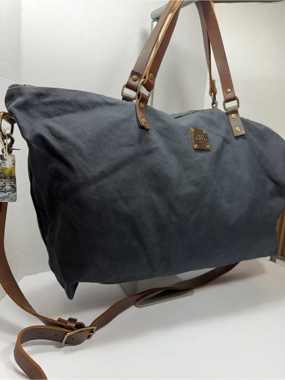 RED HOUSE Waxed Canvas Weekend Tote with Leather Straps - Gray made by hand